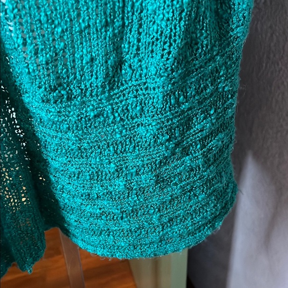 FeverTurquoise Sweater- knubby textured open cardigan Sz L - Picture 6 of 11